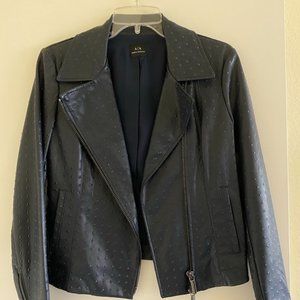 Navy faux leather moto jacket